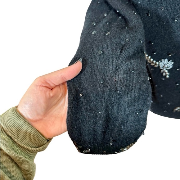 White + Warren 100% Cashmere Beaded Sequins Vintage-Inspired Cardigan Sweater - Picture 6 of 7